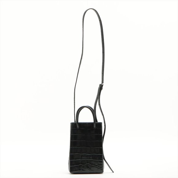 Balenciaga Shopping Phone Holder Croc-Embossed Crossbody Black - Picture 12 of 12